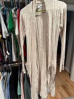 William Rast Cream Speckled Ribbed Open-Front Cardigan